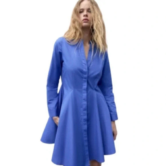 NWOT Zara Short Poplin Dress Blue Size S - Picture 2 of 7